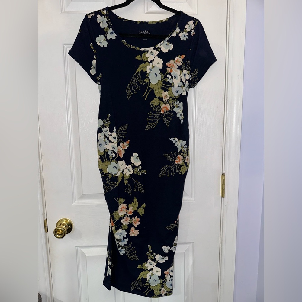 Isabel Maternity Asymmetrical Navy Floral Dress (M)